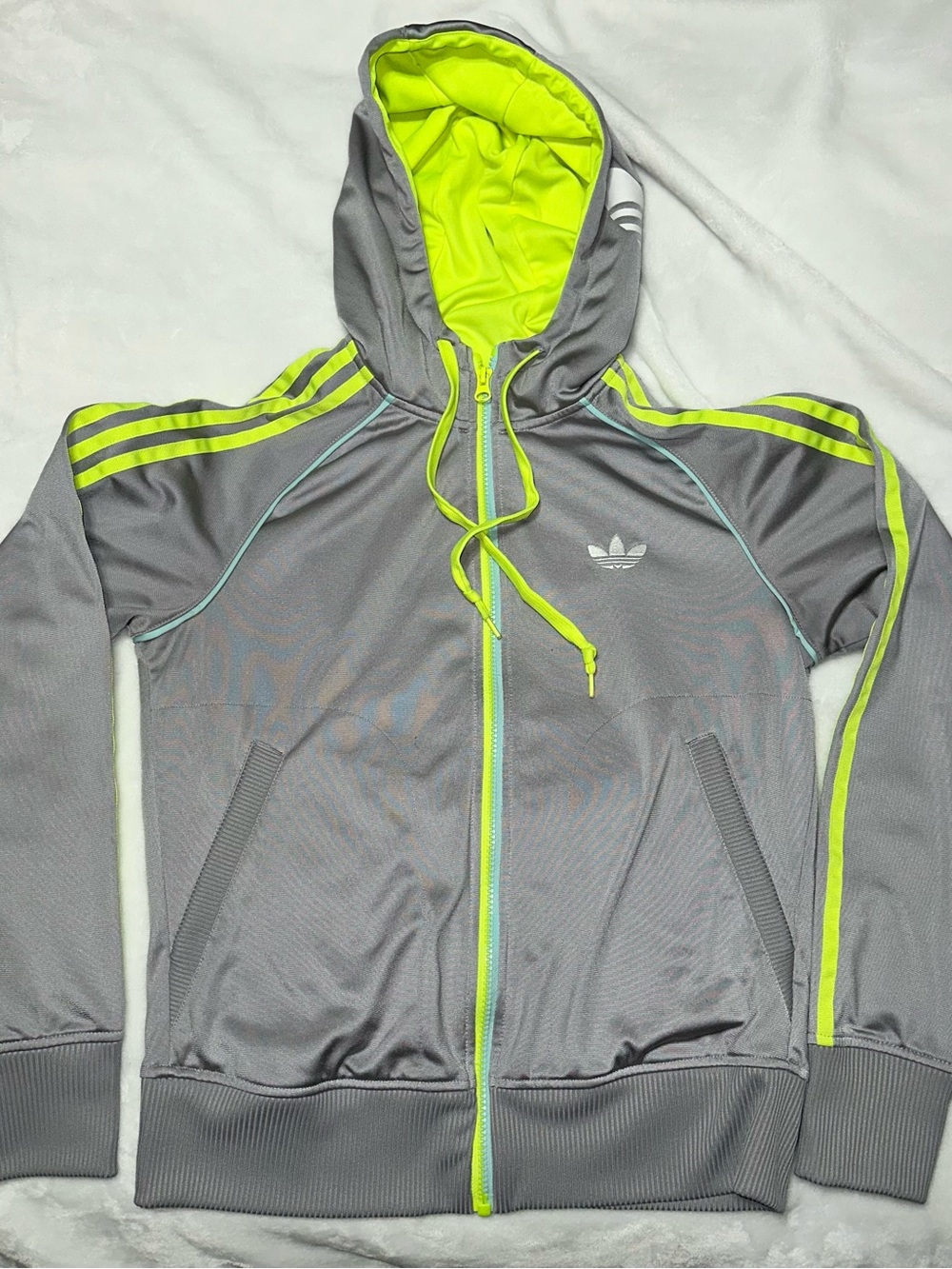 Adidas Gray and Neon Yellow Hooded Track Jacket
